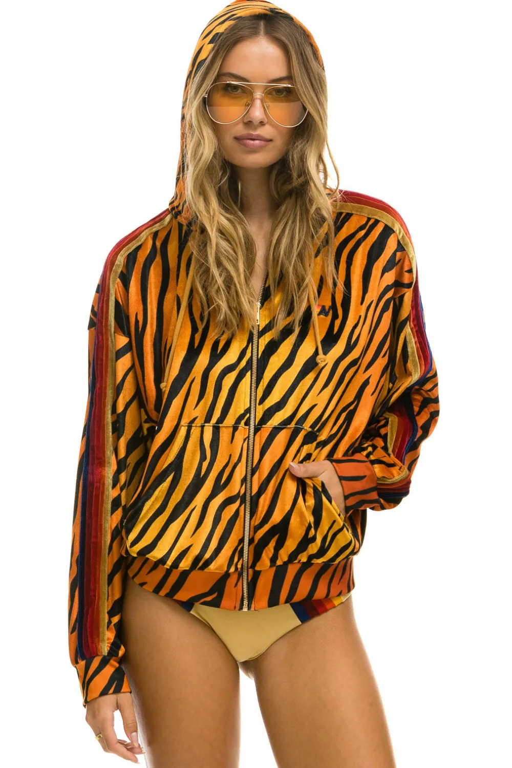 Hoodies | Hoodies | Aviator Nation CLASSIC VELVET RELAXED ZIP HOODIE - TIGER