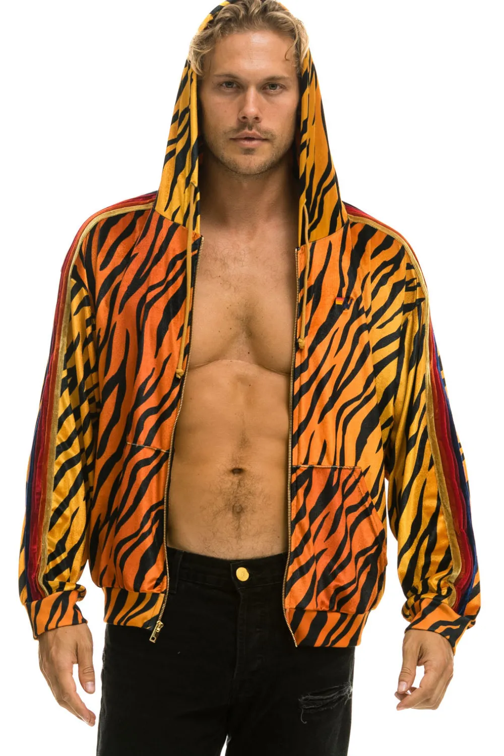 Hoodies | Hoodies | Aviator Nation CLASSIC VELVET RELAXED ZIP HOODIE - TIGER