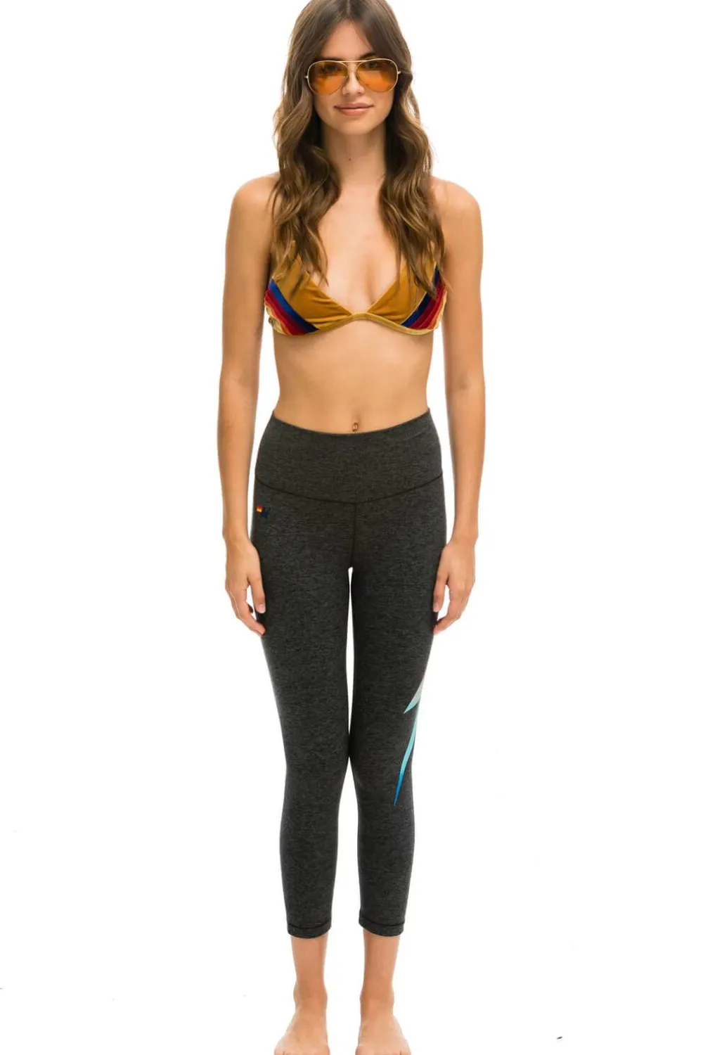 Activewear | Activewear | Aviator Nation CROP RAINBOW BOLT FADE HI-RISE LEGGINGS - CHARCOAL
