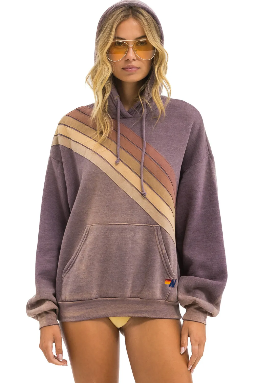 Hoodies | Hoodies | Aviator Nation CROSS STRIPE RELAXED PULLOVER HOODIE - FADED MOCHA FADEDMOCHA
