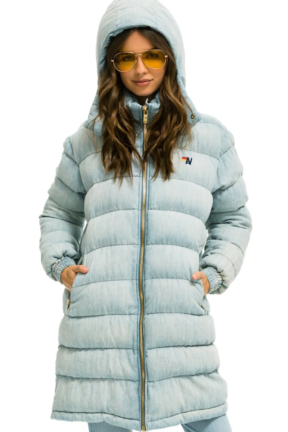 Denim | Denim | Aviator Nation DENIM PUFFER LONG TREKKER JACKET - SUPER LIGHT SUPERLIGHT