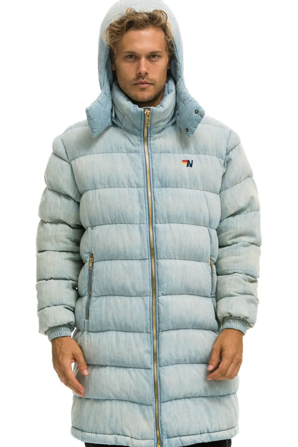 Denim | Denim | Aviator Nation DENIM PUFFER LONG TREKKER JACKET - SUPER LIGHT SUPERLIGHT