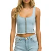 Denim | Denim | Aviator Nation DENIM TOP ZIP FRONT BUSTIER - SUPER LIGHT SUPERLIGHT