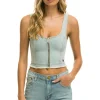 Denim | Denim | Aviator Nation DENIM TOP ZIP FRONT BUSTIER - VINTAGE