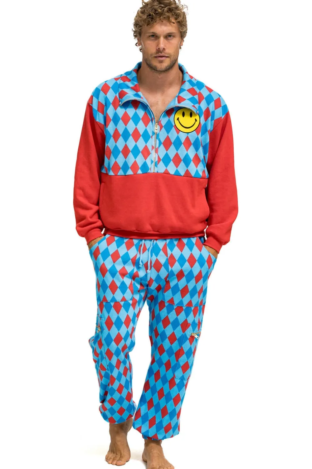 Sweatpants | Aviator Nation DIAMOND REPEAT SMILEY 2 EMBROIDERY SWEATPANTS - SKY