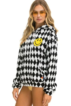 Hoodies | Hoodies | Aviator Nation DIAMOND SMILEY 2 EMBRIODERY RELAXED PULLOVER HOODIE - WHITE // BLACK WHITE//BLACK