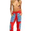 Sweatpants | Aviator Nation DIAMOND SMILEY 2 EMBROIDERY CARGO COLOR BLOCK SWEATPANTS - RED //SKY RED//SKY