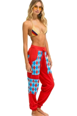 Sweatpants | Aviator Nation DIAMOND SMILEY 2 EMBROIDERY CARGO COLOR BLOCK SWEATPANTS - RED //SKY RED//SKY