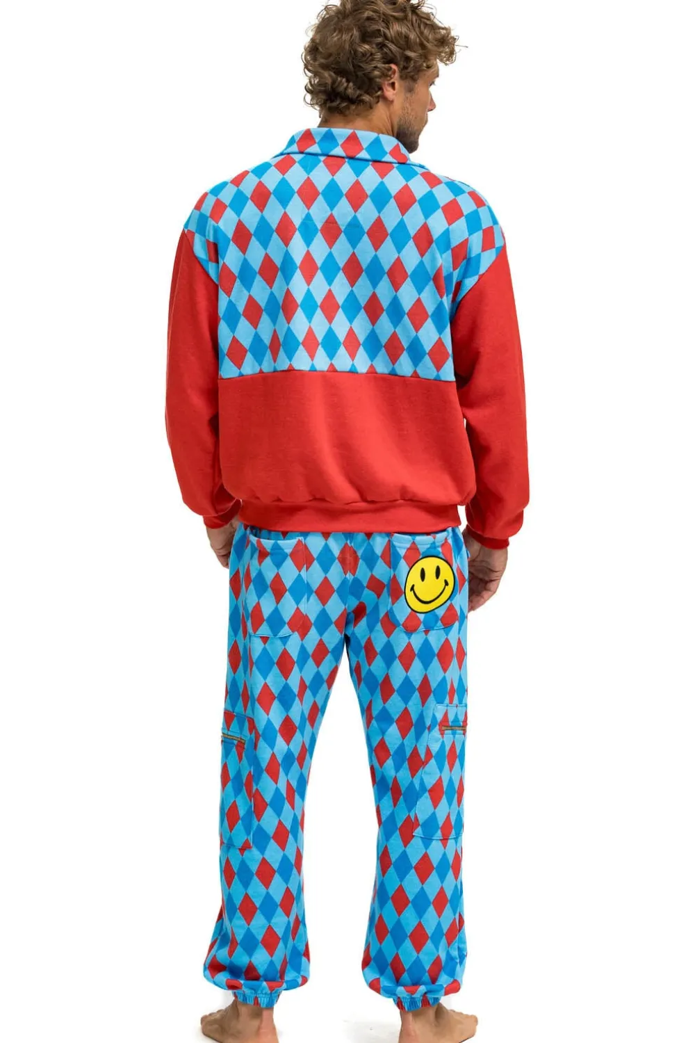 Sweatshirts | Sweatshirts | Aviator Nation DIAMOND SMILEY 2 FLEECE HALF ZIP COLOR BLOCK SWEATSHIRT - RED // SKY RED//SKY