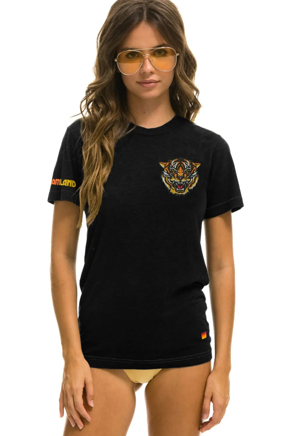 Tees | Tees | Aviator Nation DREAMLAND TIGER SMALL PRINT CREW TEE - BLACK