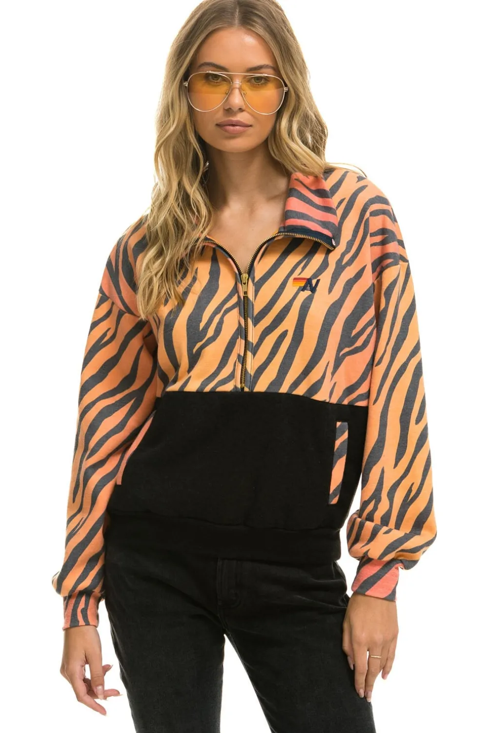 Sweatshirts | Aviator Nation FLEECE UNISEX HALF ZIP COLOR BLOCK JACKET - TIGER