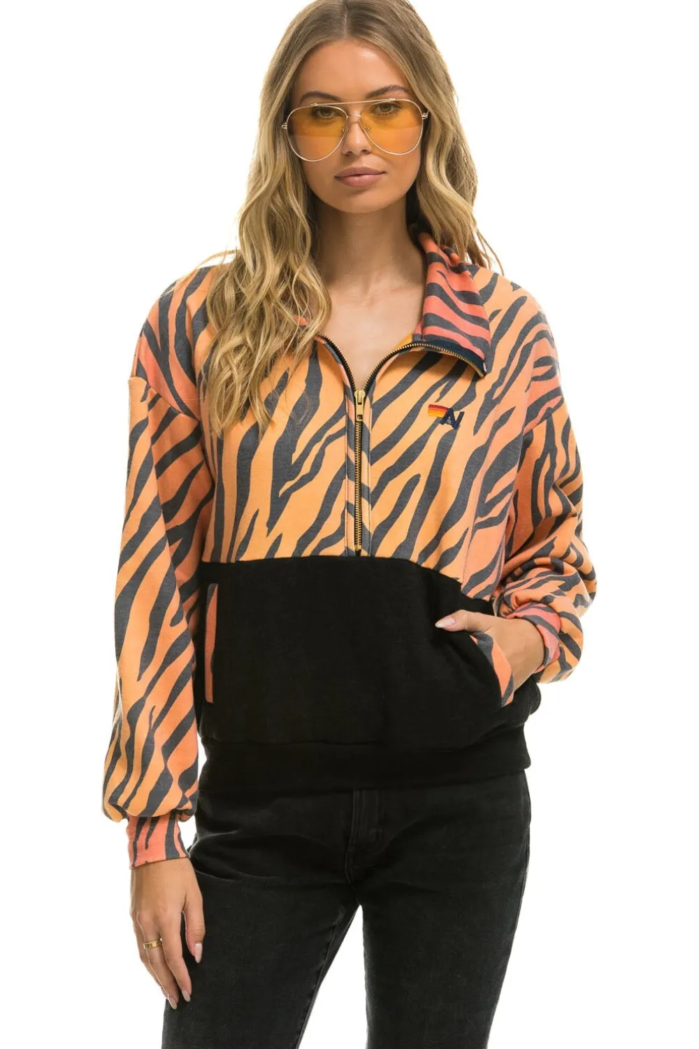 Sweatshirts | Aviator Nation FLEECE UNISEX HALF ZIP COLOR BLOCK JACKET - TIGER