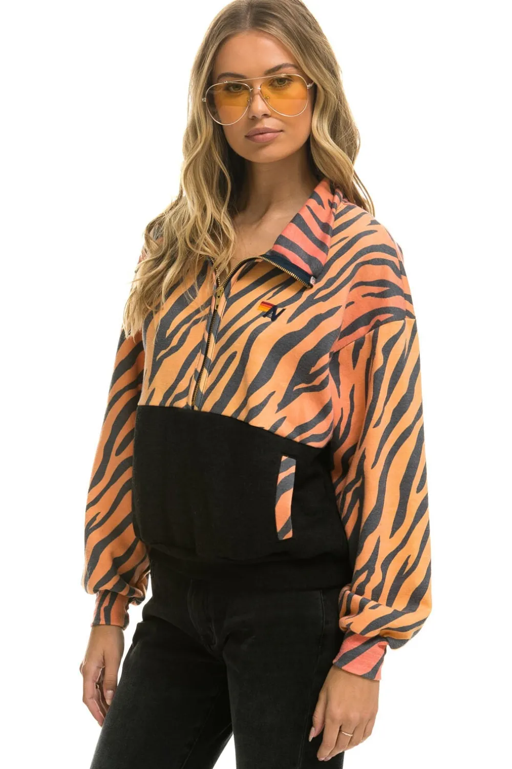 Sweatshirts | Aviator Nation FLEECE UNISEX HALF ZIP COLOR BLOCK JACKET - TIGER