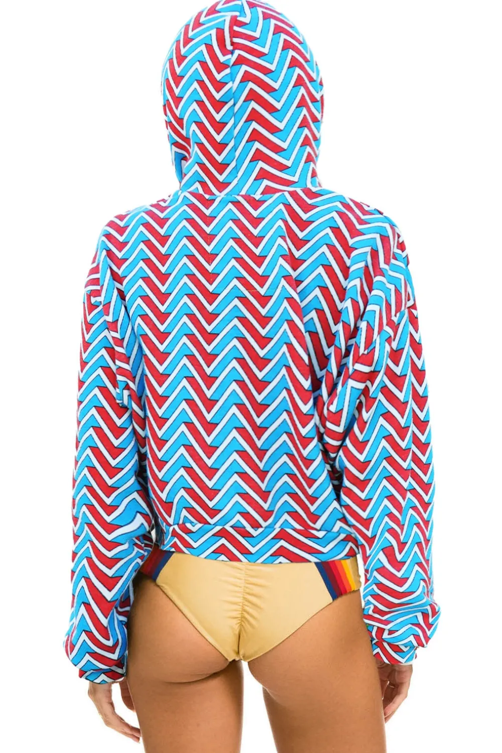 Hoodies | Aviator Nation GEO ZIG BOLT EMBRIODERY RELAXED CROPPED PULLOVER HOODIE - RED // BLUE RED//BLUE