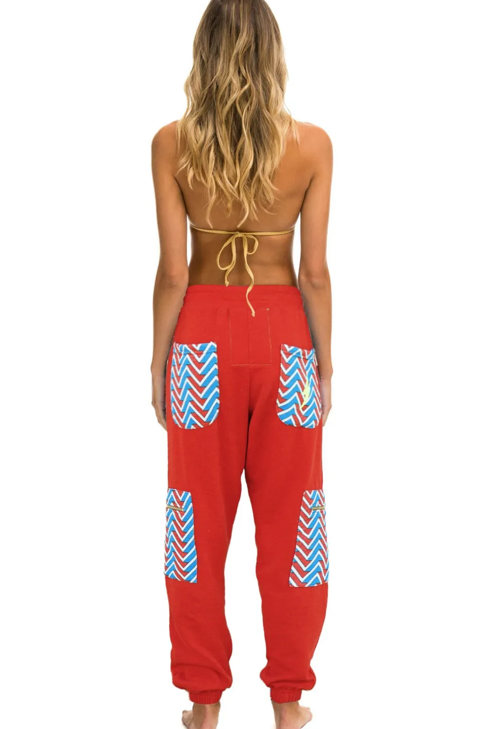 Sweatpants | Aviator Nation GEO ZIG BOLT EMBROIDERY CARGO COLOR BLOCK SWEATPANTS - RED // BLUE RED//BLUE