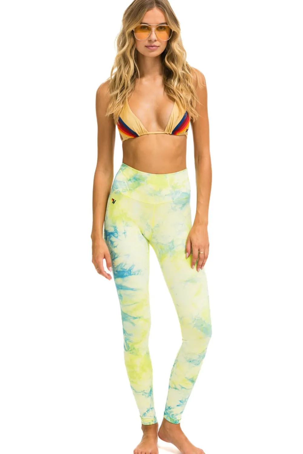 Activewear | Activewear | Aviator Nation HAND DYED FULL LENGTH HI-RISE LEGGINGS - TIE DYE NEON YELLOW TIEDYENEONYELLOW