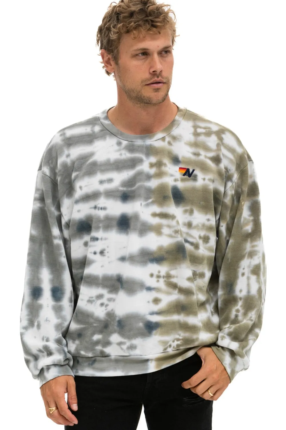 Sweatshirts | Sweatshirts | Aviator Nation HAND DYED RELAXED CREW SWEATSHIRT - TIE DYE GREY // OLIVE TIEDYEGREY//OLIVE