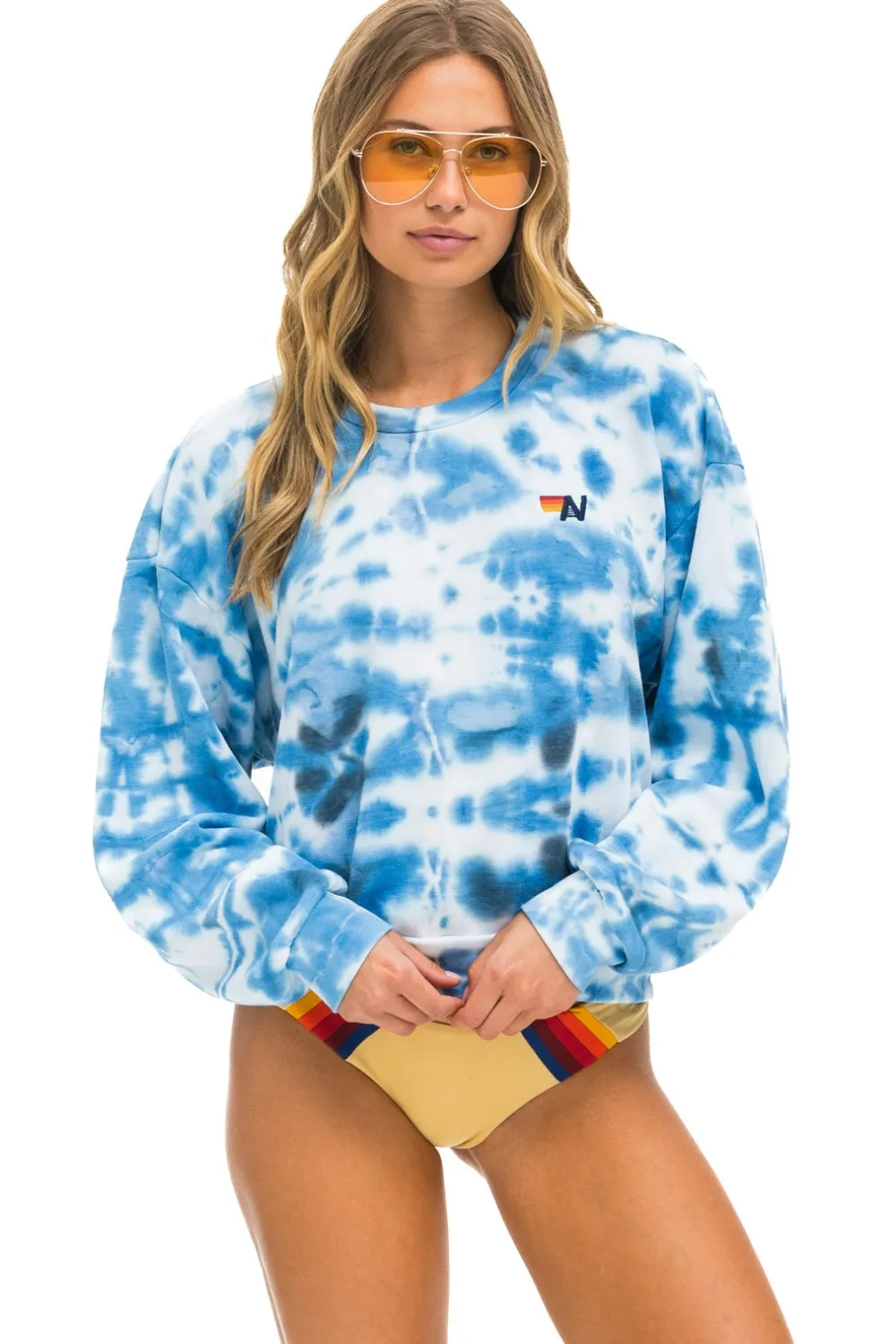 Sweatshirts | Sweatshirts | Aviator Nation HAND DYED RELAXED CREW SWEATSHIRT - TIE DYE BLUE TIEDYEBLUE