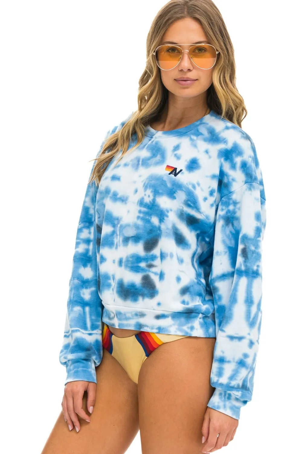 Sweatshirts | Sweatshirts | Aviator Nation HAND DYED RELAXED CREW SWEATSHIRT - TIE DYE BLUE TIEDYEBLUE