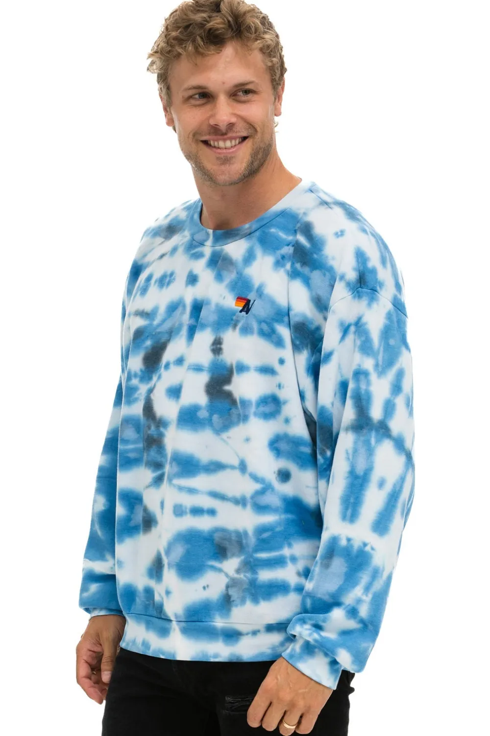 Sweatshirts | Sweatshirts | Aviator Nation HAND DYED RELAXED CREW SWEATSHIRT - TIE DYE BLUE TIEDYEBLUE
