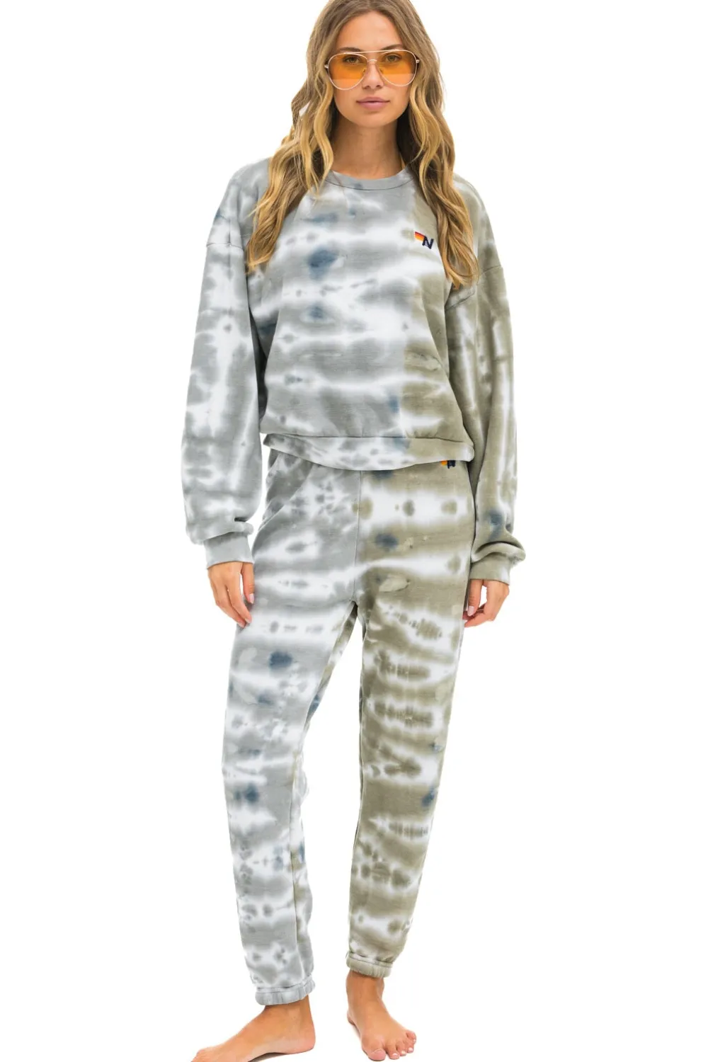 Sweatshirts | Sweatshirts | Aviator Nation HAND DYED RELAXED CREW SWEATSHIRT - TIE DYE GREY // OLIVE TIEDYEGREY//OLIVE