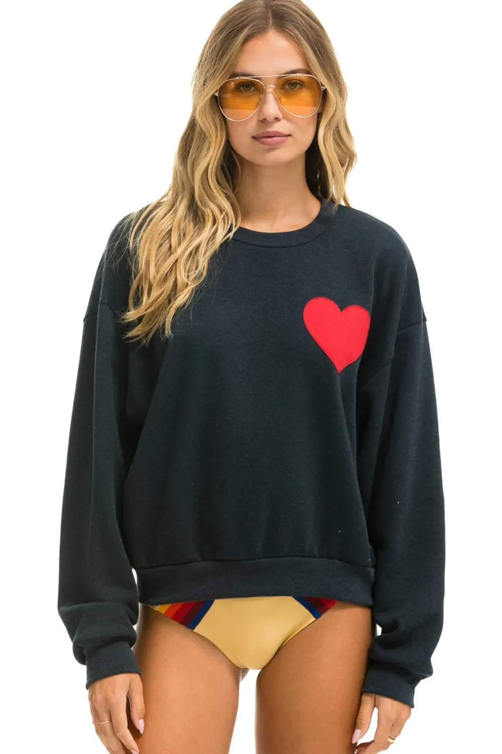 Sweatshirts | Sweatshirts | Aviator Nation HEART STITCH RELAXED CREW SWEATSHIRT - CHARCOAL