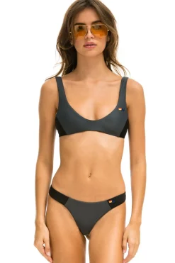 Swim Bottoms | Aviator Nation HI-CUT COLOR BLOCK CHEEKY BIKINI BOTTOMS - TITANIUM // BLACK TITANIUM//BLACK