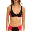 Swim Bottoms | Aviator Nation HI-WAISTED SIDE CUT OUT COLOR BLOCK FULL COVERAGE BRIEF BIKINI BOTTOMS - BLACK // RED BLACK//RED