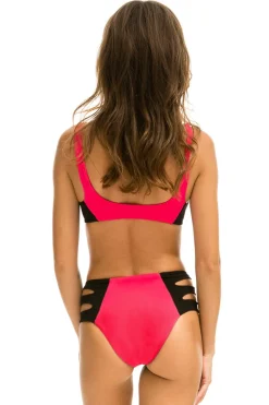 Swim Bottoms | Aviator Nation HI-WAISTED SIDE CUT OUT COLOR BLOCK FULL COVERAGE BRIEF BIKINI BOTTOMS - RED // BLACK RED//BLACK