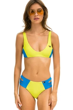 Swim Bottoms | Aviator Nation HI-WAISTED SIDE CUT OUT COLOR BLOCK FULL COVERAGE BRIEF BIKINI BOTTOMS - LED // BLUE LED//BLUE