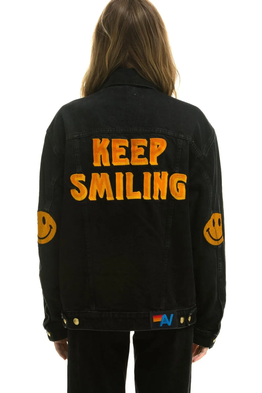 Denim | Denim | Aviator Nation KEEP SMILING OVERSIZED CONCERT DENIM JACKET - VINTAGE BLACK VINTAGEBLACK