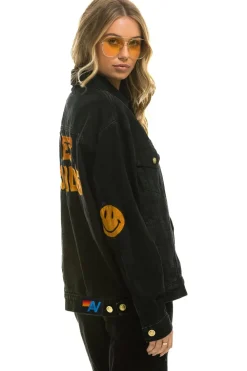 Denim | Denim | Aviator Nation KEEP SMILING OVERSIZED CONCERT DENIM JACKET - VINTAGE BLACK VINTAGEBLACK