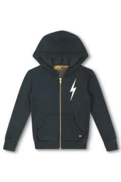 Kid's Hoodies | Aviator Nation KIDS BOLT PRINT ZIP HOODIE - CHARCOAL // WHITE CHARCOAL//WHITE