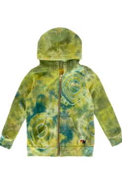 Kid's Hoodies | Aviator Nation KID'S HAND DYED ZIP HOODIE - TIE DYE GREEN YELLOW TIEDYEGREENYELLOW
