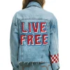 Denim | Denim | Aviator Nation LIVE FREE OVERSIZED CROP DENIM JACKET - SUPER LIGHT SUPERLIGHT