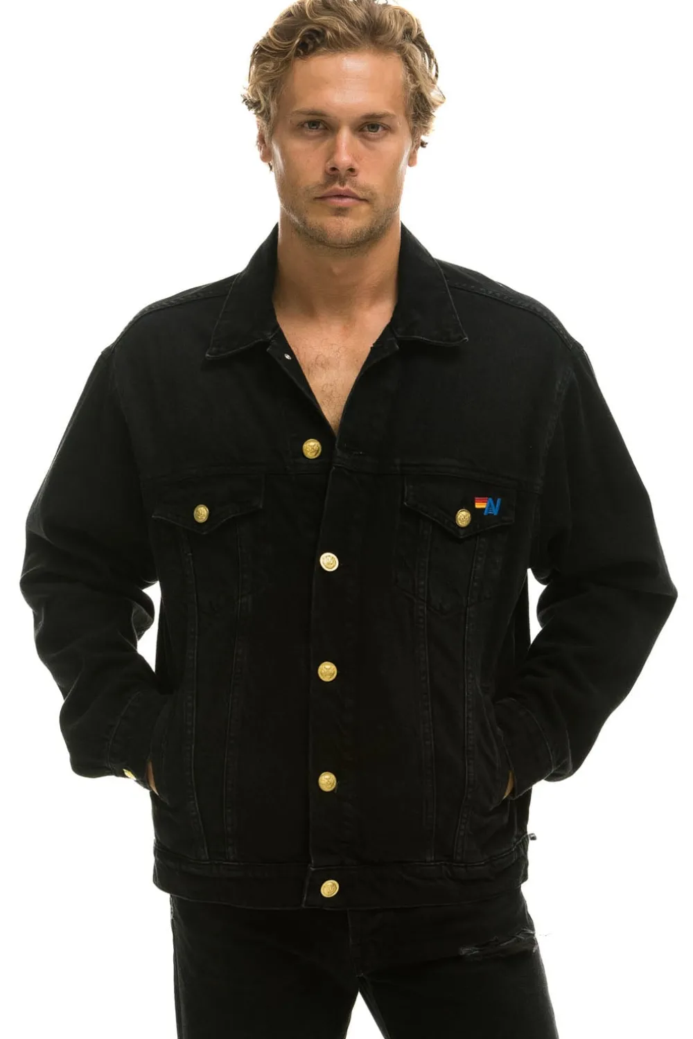 Denim | Denim | Aviator Nation LOCALS ONLY OVERSIZED CONCERT DENIM JACKET - VINTAGE BLACK VINTAGEBLACK