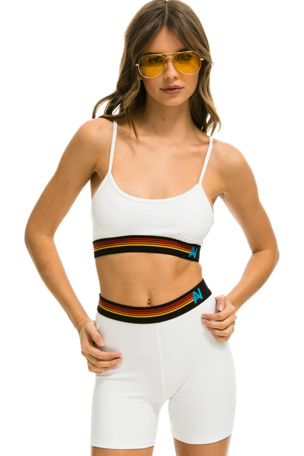 Activewear | Activewear | Aviator Nation LOGO 4 INCH HI-RISE BIKER SHORT - WHITE