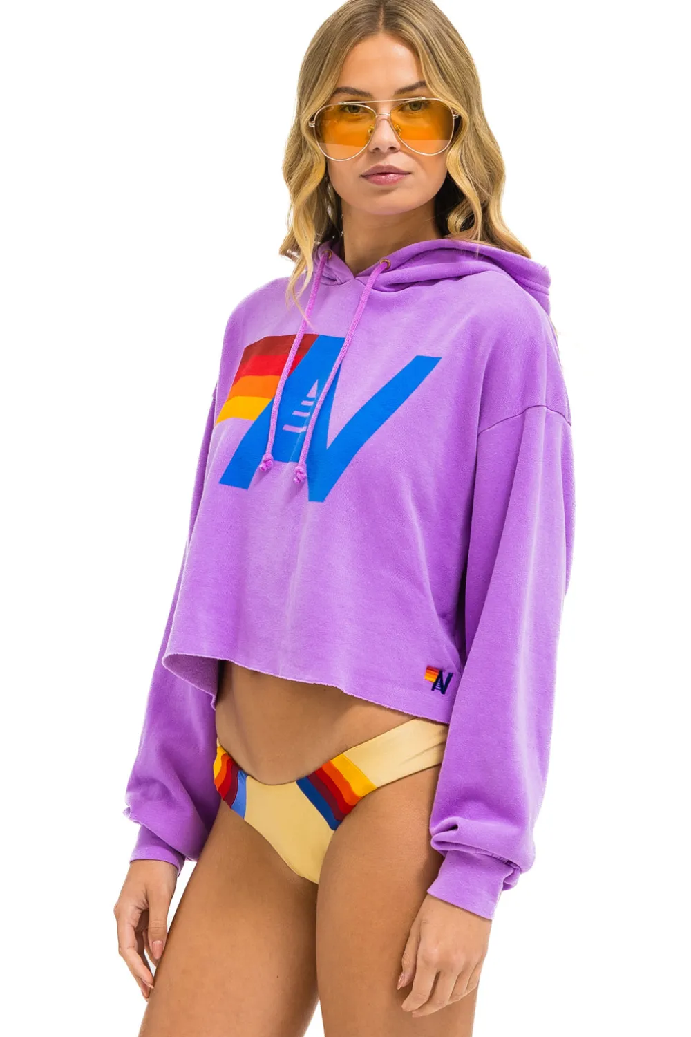 Hoodies | Aviator Nation LOGO CROPPED PULLOVER RELAXED HOODIE - NEON PURPLE NEONPURPLE