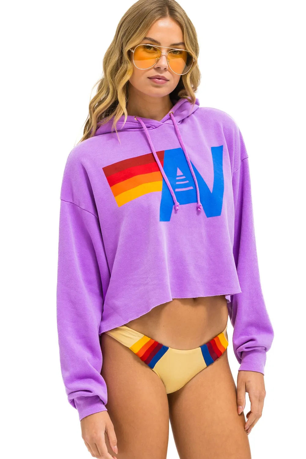 Hoodies | Aviator Nation LOGO CROPPED PULLOVER RELAXED HOODIE - NEON PURPLE NEONPURPLE