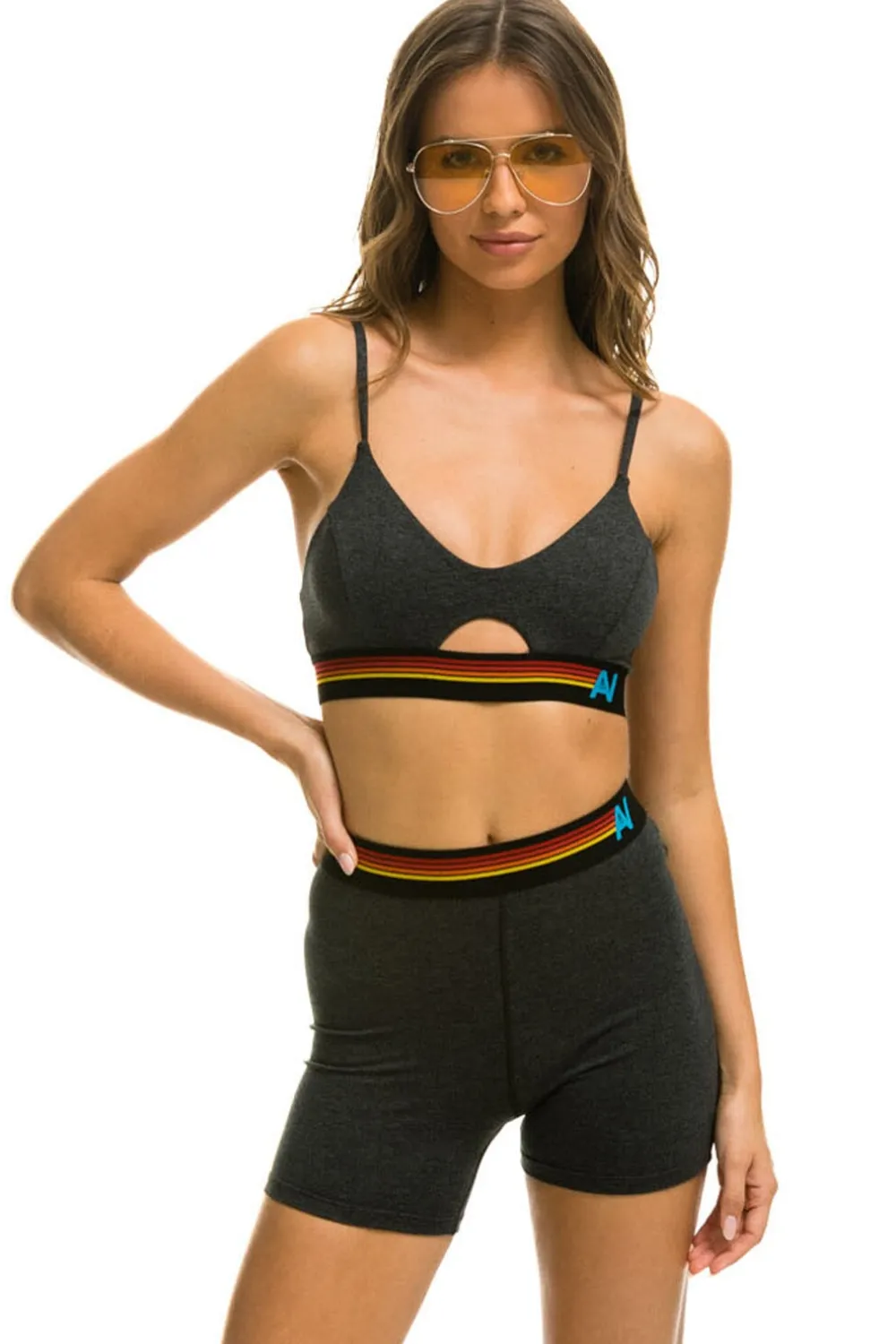 Activewear | Activewear | Aviator Nation LOGO ELASTIC KEYHOLE BRA - CHARCOAL