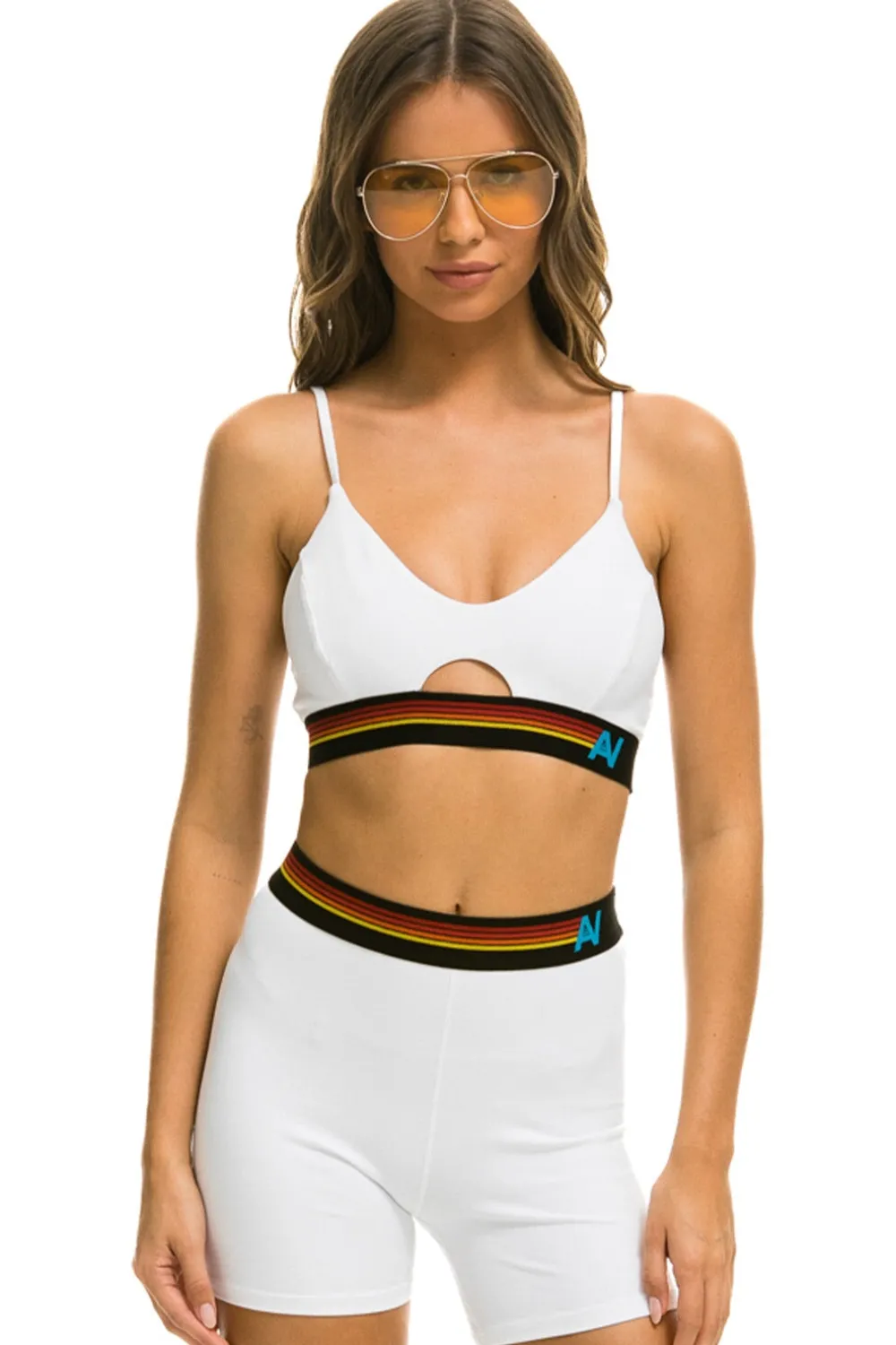 Activewear | Activewear | Aviator Nation LOGO ELASTIC KEYHOLE BRA - WHITE