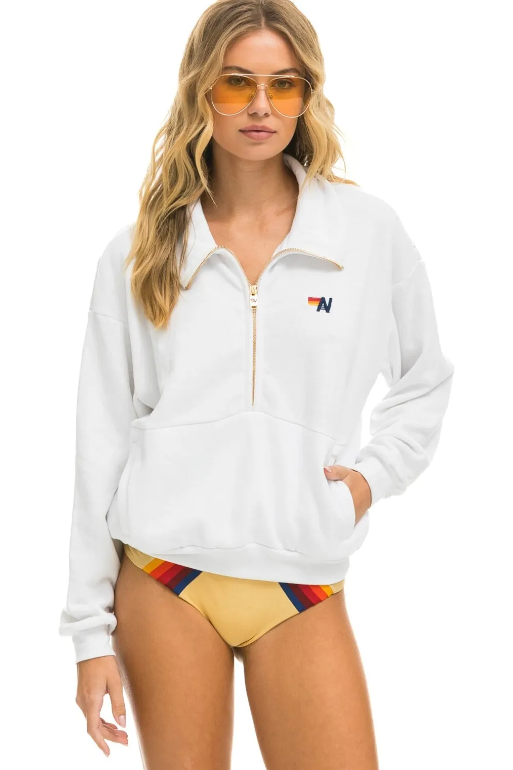 Sweatshirts | Sweatshirts | Aviator Nation LOGO EMBROIDERY HALF ZIP SWEATSHIRT - WHITE