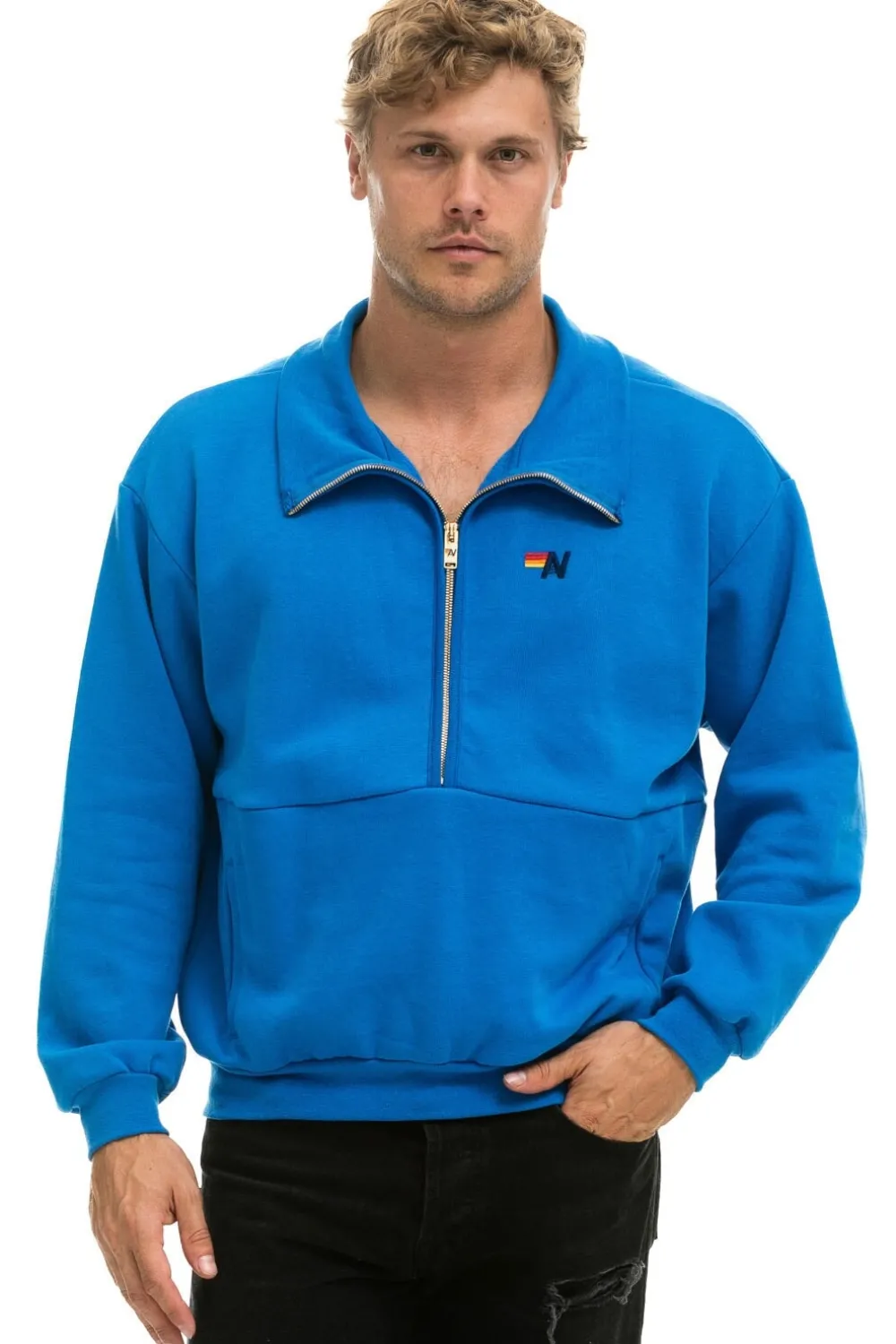 Sweatshirts | Sweatshirts | Aviator Nation LOGO EMBROIDERY HALF ZIP SWEATSHIRT - OCEAN