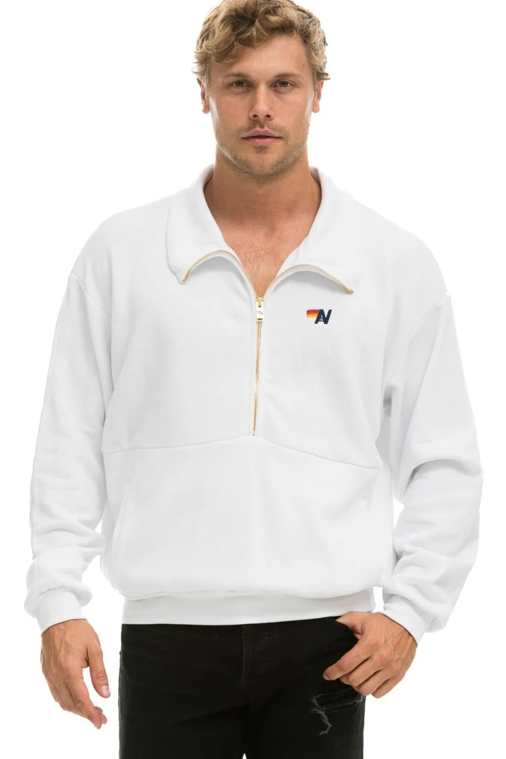 Sweatshirts | Sweatshirts | Aviator Nation LOGO EMBROIDERY HALF ZIP SWEATSHIRT - WHITE