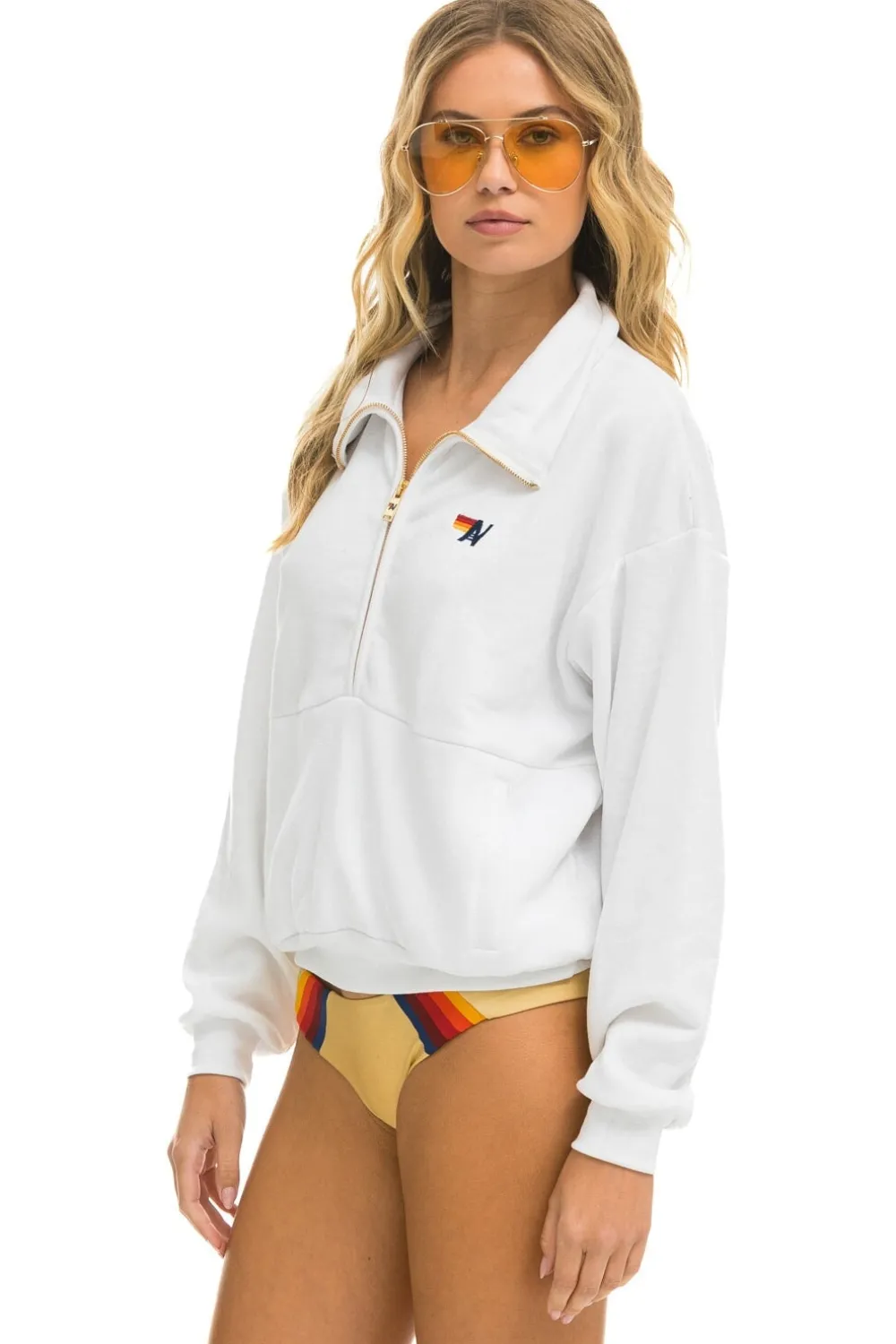 Sweatshirts | Sweatshirts | Aviator Nation LOGO EMBROIDERY HALF ZIP SWEATSHIRT - WHITE