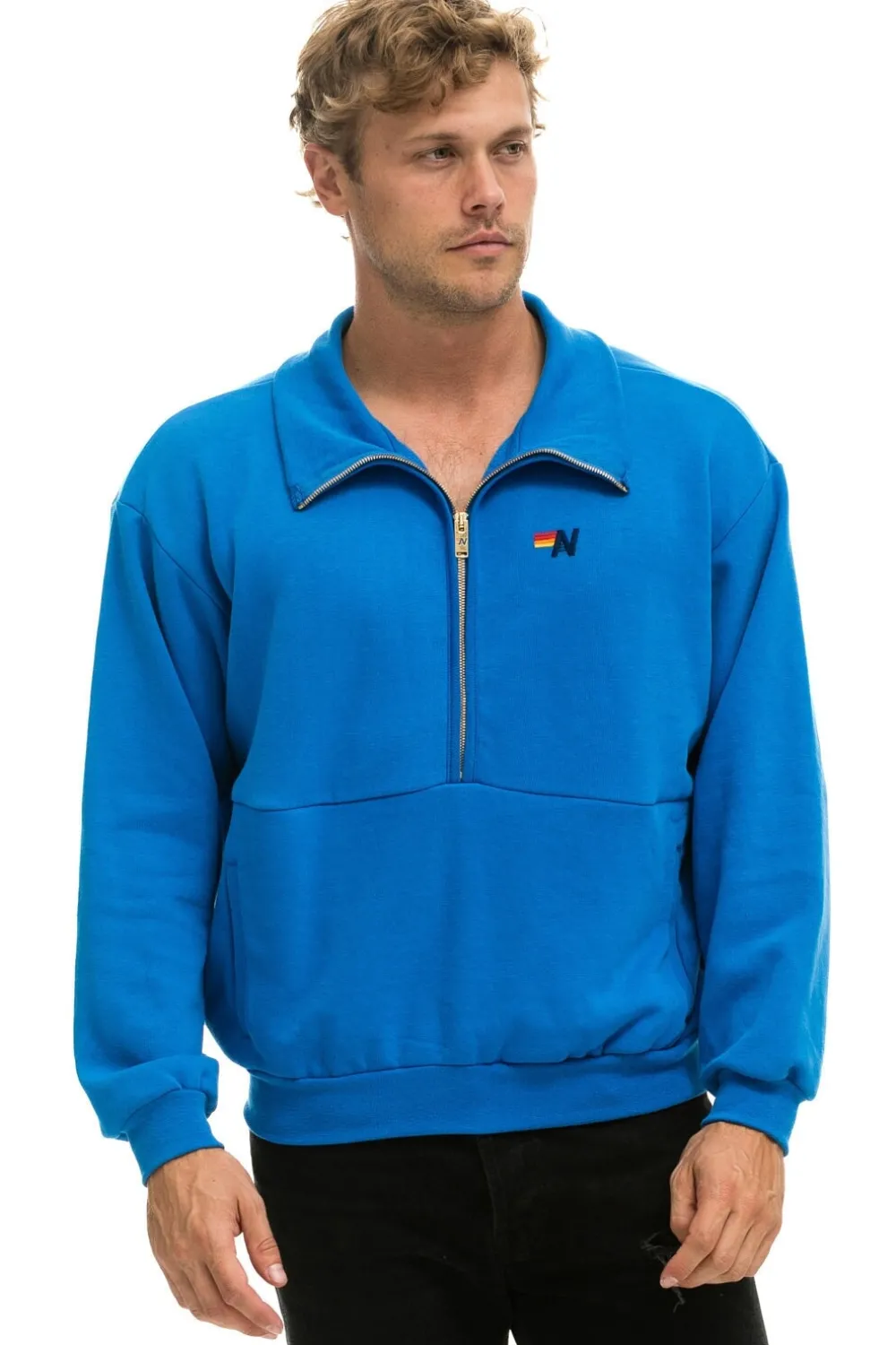 Sweatshirts | Sweatshirts | Aviator Nation LOGO EMBROIDERY HALF ZIP SWEATSHIRT - OCEAN