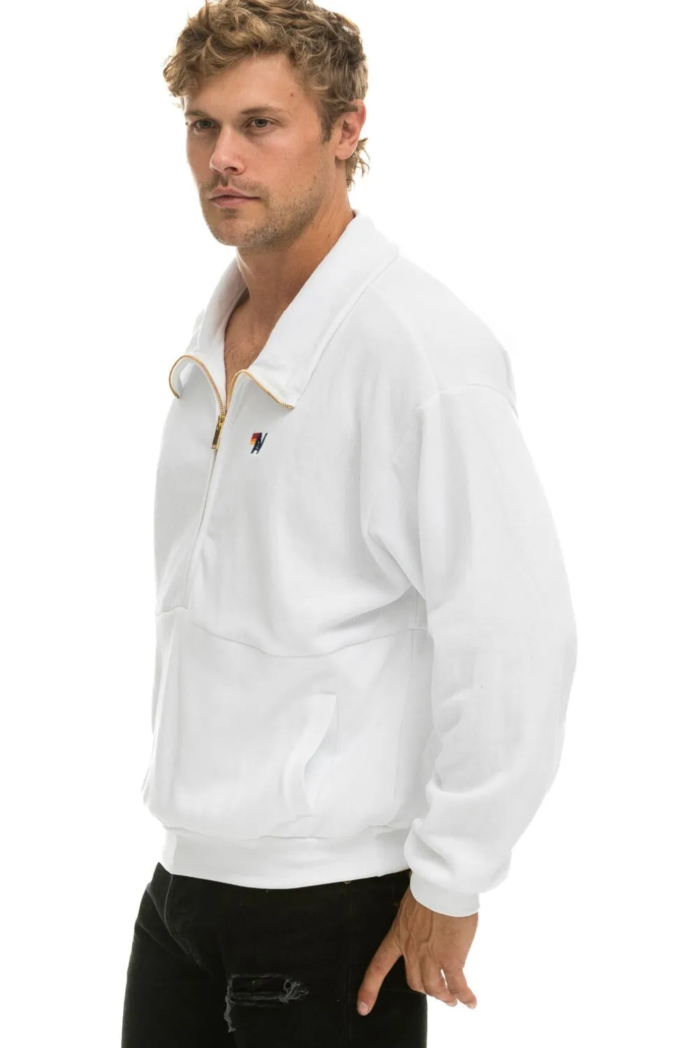 Sweatshirts | Sweatshirts | Aviator Nation LOGO EMBROIDERY HALF ZIP SWEATSHIRT - WHITE