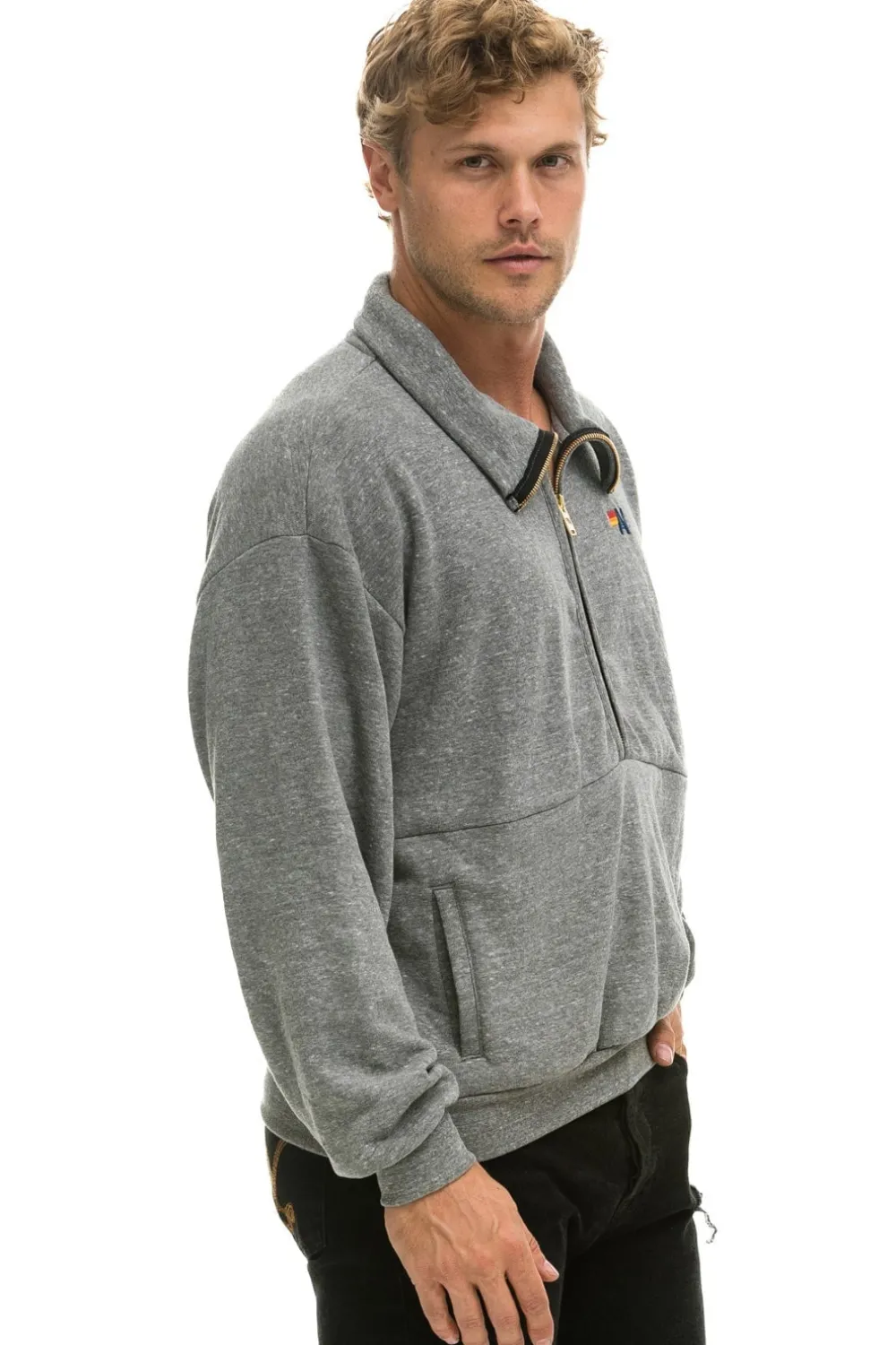 Sweatshirts | Sweatshirts | Aviator Nation LOGO EMBROIDERY HALF ZIP SWEATSHIRT - HEATHER GREY HEATHERGREY