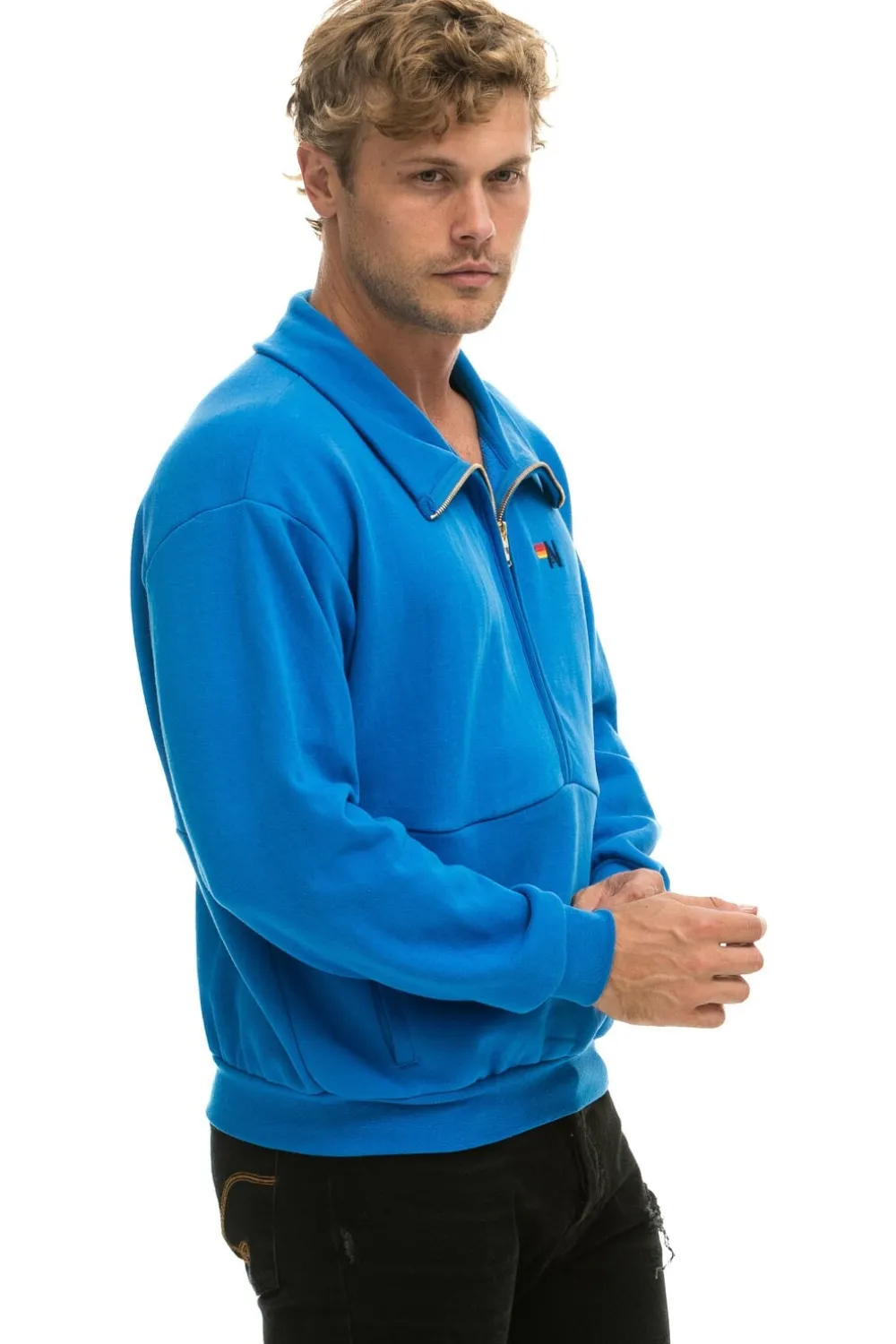 Sweatshirts | Sweatshirts | Aviator Nation LOGO EMBROIDERY HALF ZIP SWEATSHIRT - OCEAN