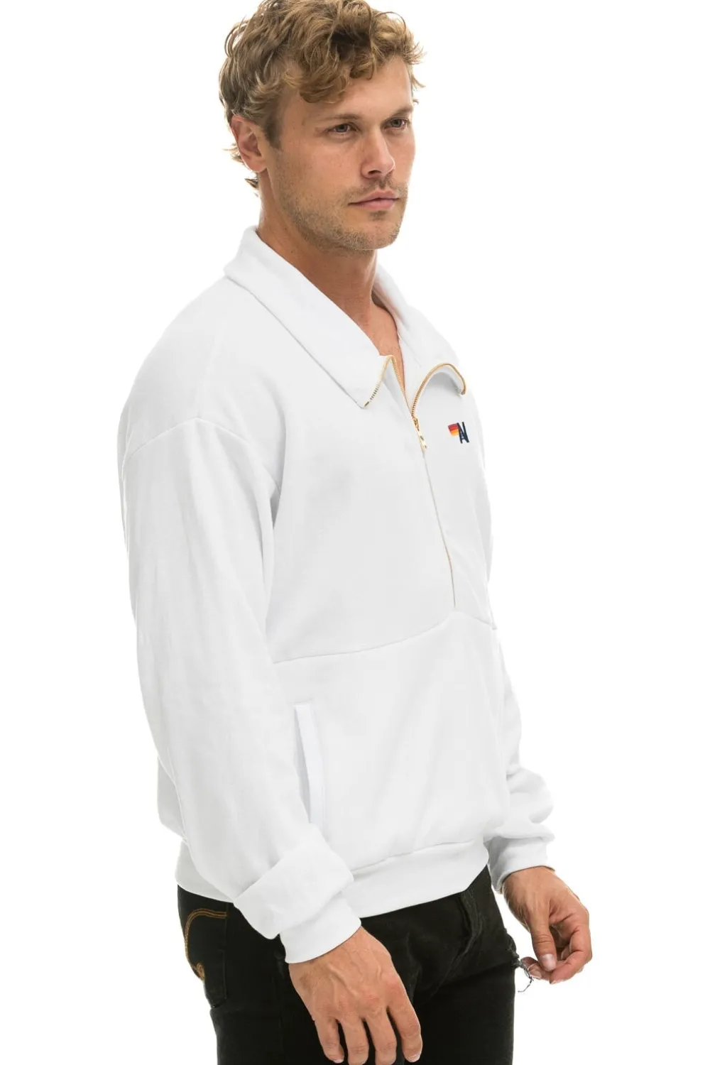 Sweatshirts | Sweatshirts | Aviator Nation LOGO EMBROIDERY HALF ZIP SWEATSHIRT - WHITE